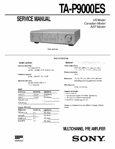 Sony TA-P9000ES Service manual